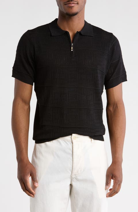 Geometric Pointelle Half Zip Sweater Polo