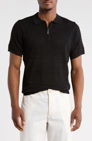 T.R. PREMIUM Geometric Pointelle Half Zip Sweater Polo