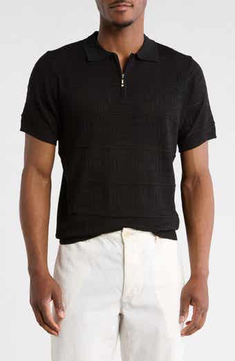 Geometric Pointelle Half Zip Sweater Polo