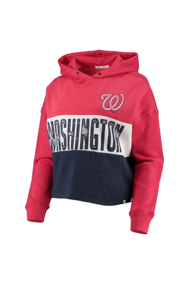 Women's '47 Heathered Red/Heathered Navy Washington Nationals Lizzy Cropped Pullover Hoodie, Alternate, color, Heather Red