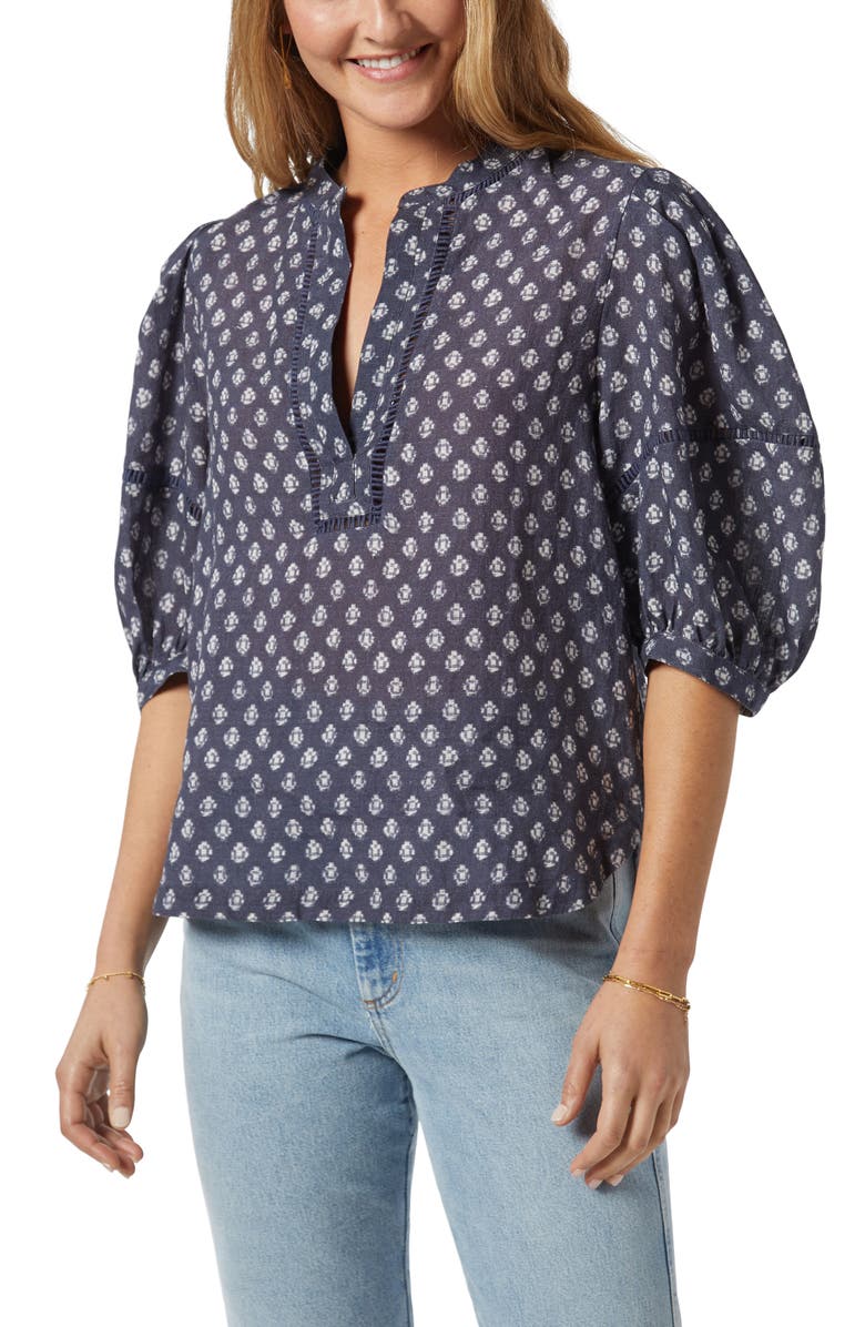 Joie Clarely Print Blouson Sleeve Cotton Top, Main, color,