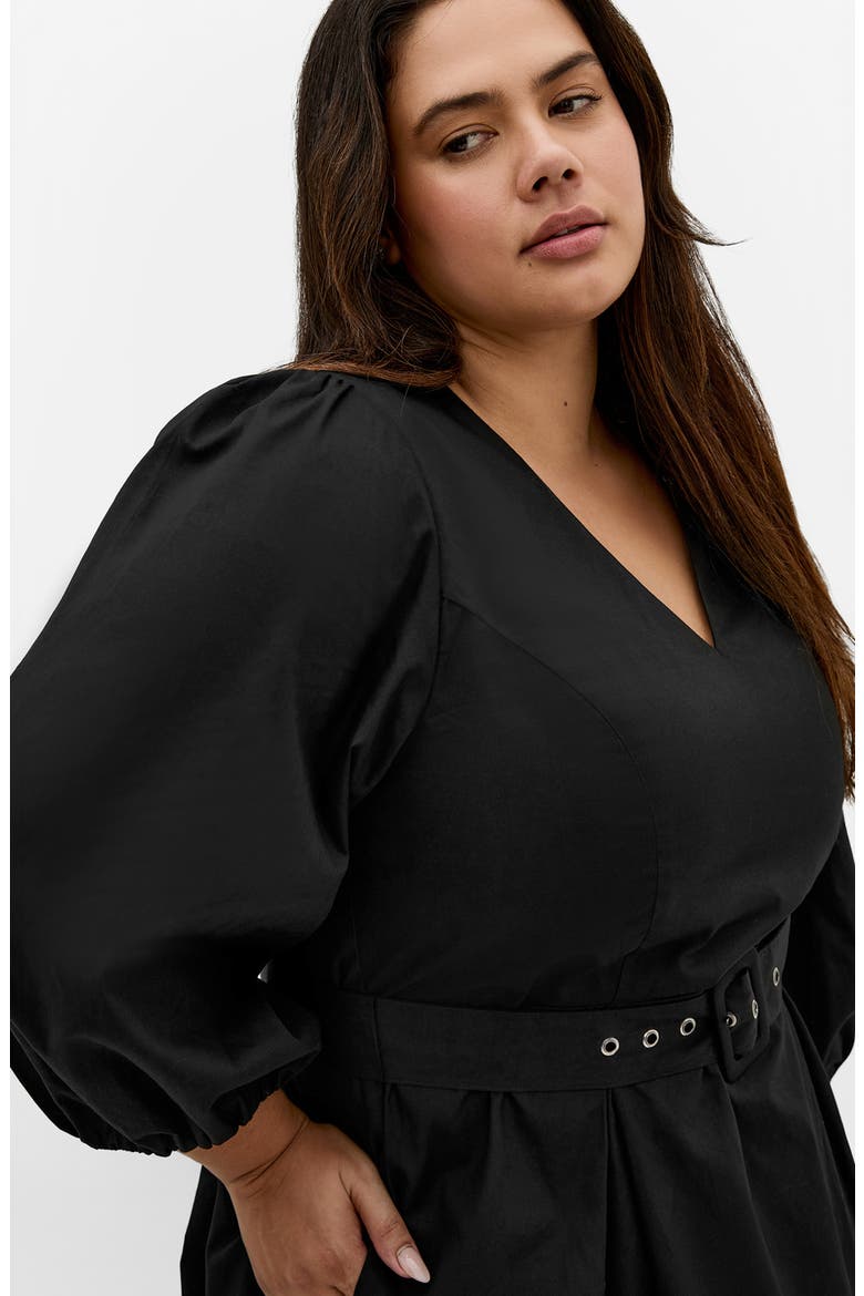 Kaiya Belted Cotton Dress, Alternate, color, BLACK
