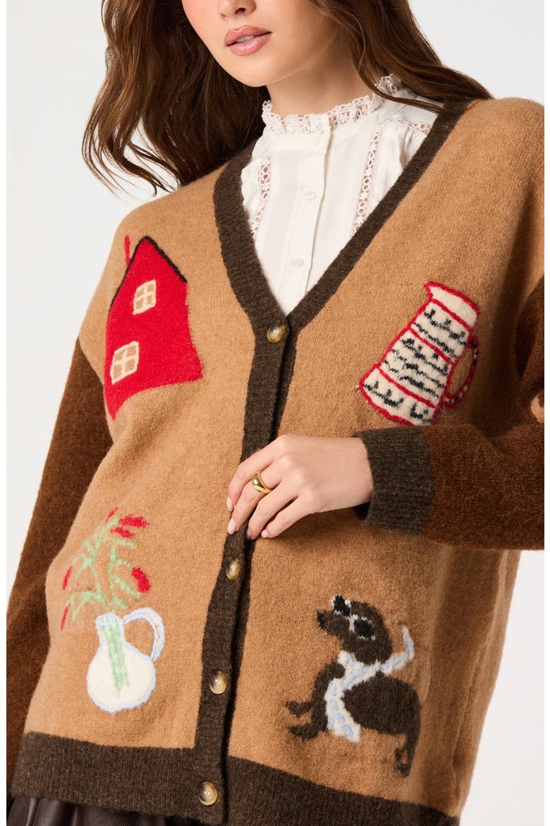 Rosalinda Intarsia Cardigan, Alternate, color, CAMEL BROWN