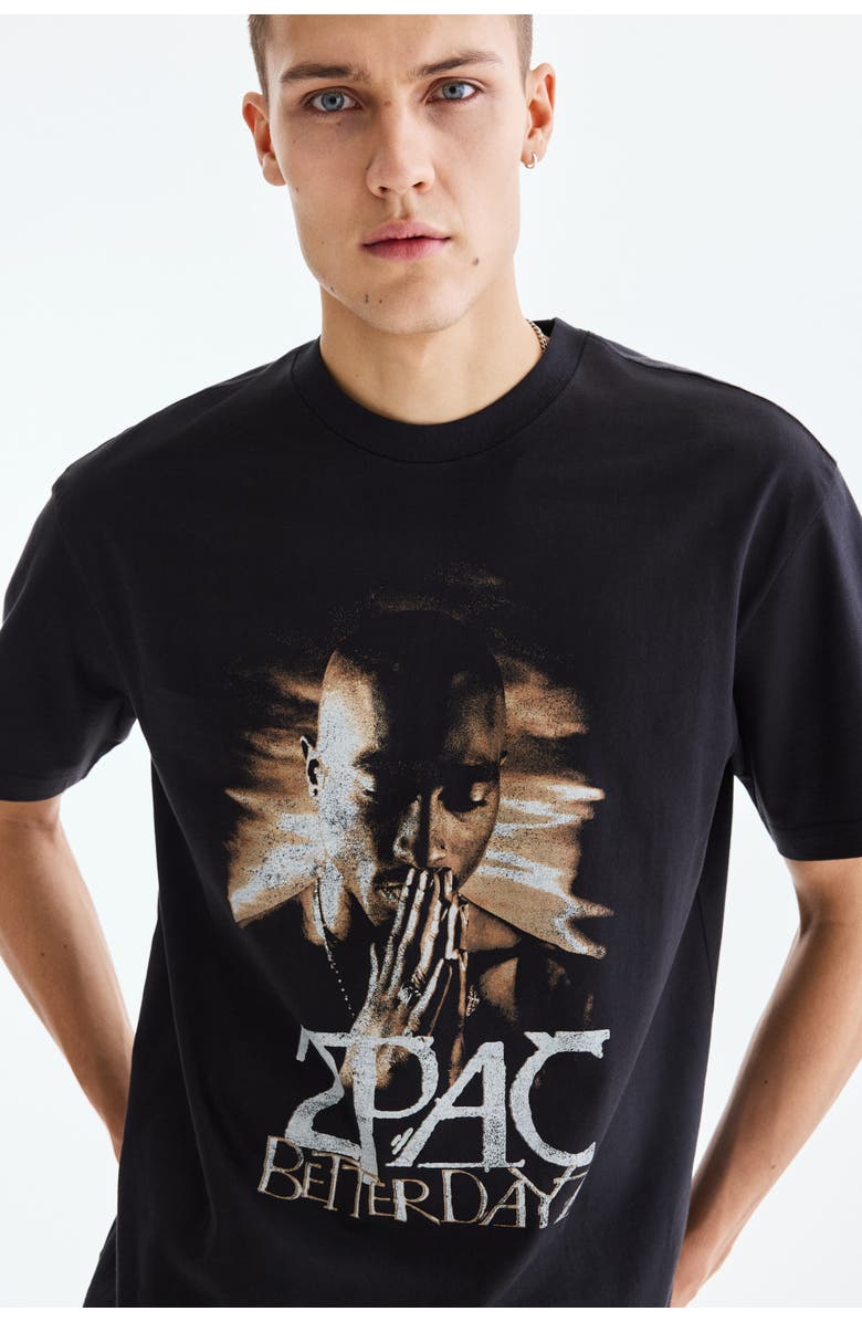 H&M Loose Fit T-shirt, Alternate, color, Black/2Pac