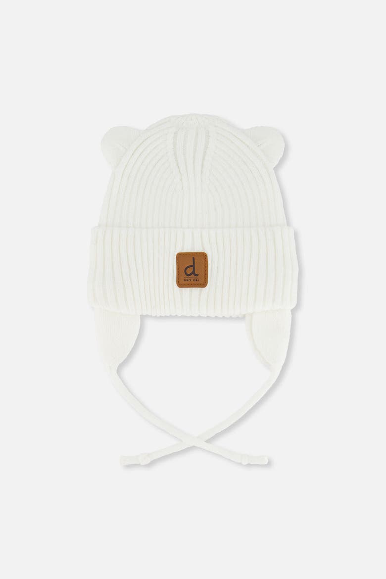 Knit Bear Ears Tie Strings Hat, Main, color, Off-White