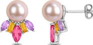 DELMAR Pink Freshwater Pearl & Mixed Stone Stud Earrings