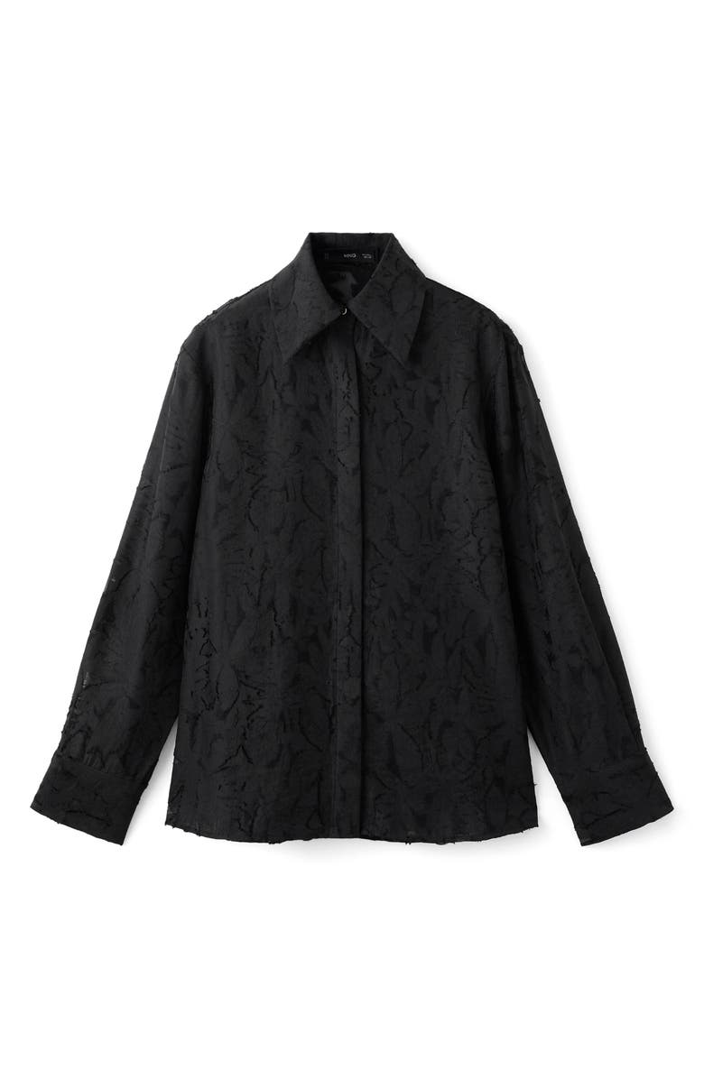 MANGO Textured Semisheer Oversize Button-Up Shirt, Main, color, Black