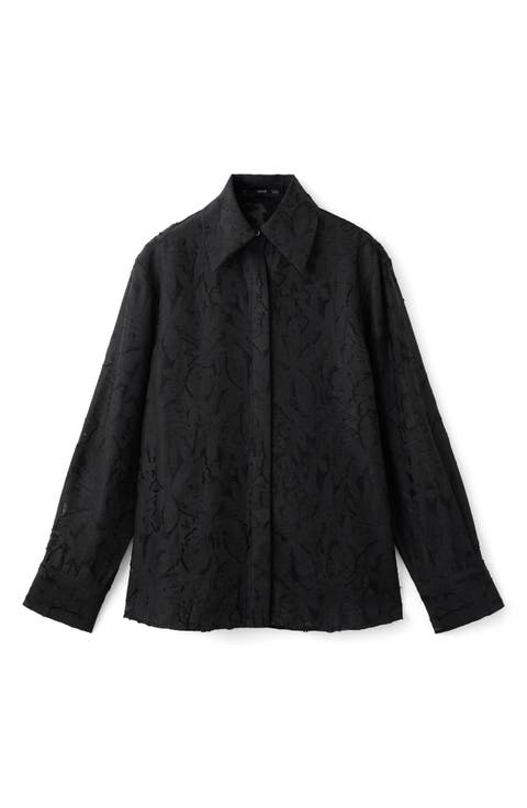 Textured Semisheer Oversize Button-Up Shirt