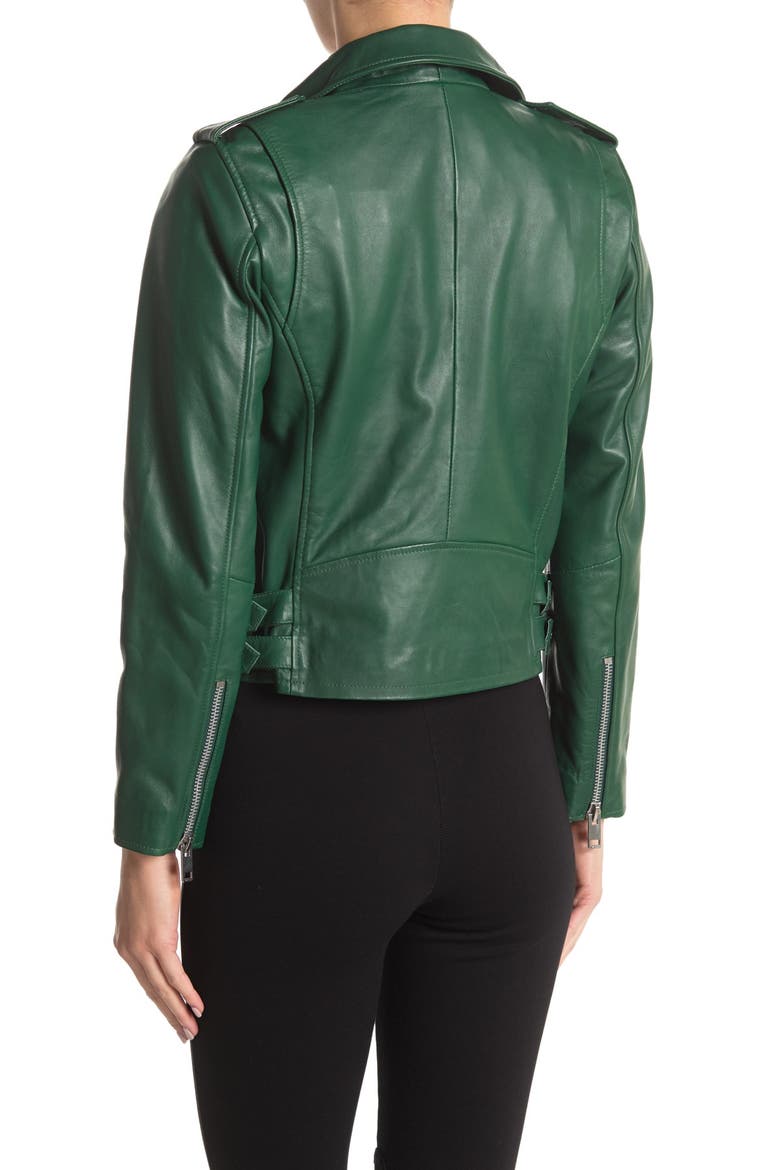 Liz Leather Crop Moto Jacket, Alternate, color, IVY GREEN