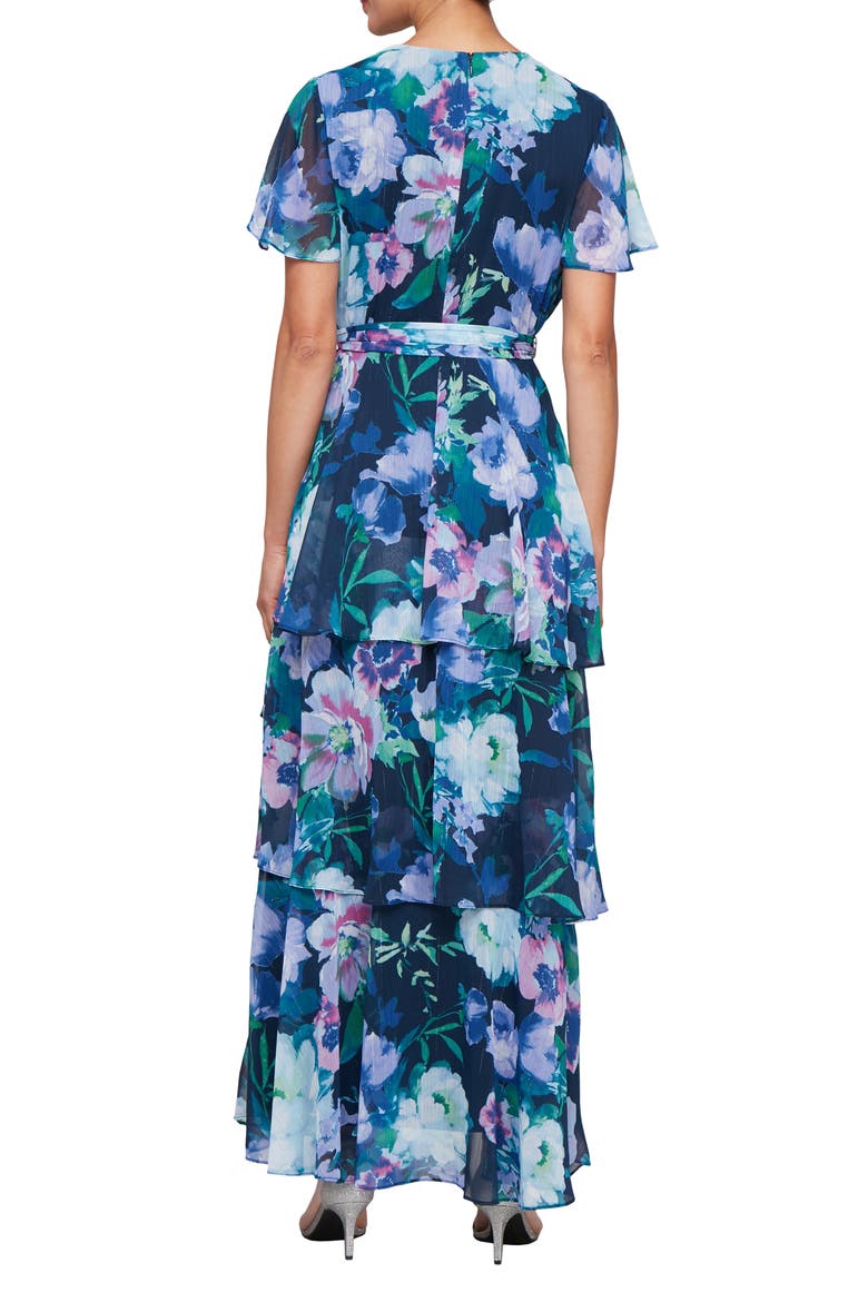 Floral Tiered Gown, Alternate, color, BLUE/ MULTI