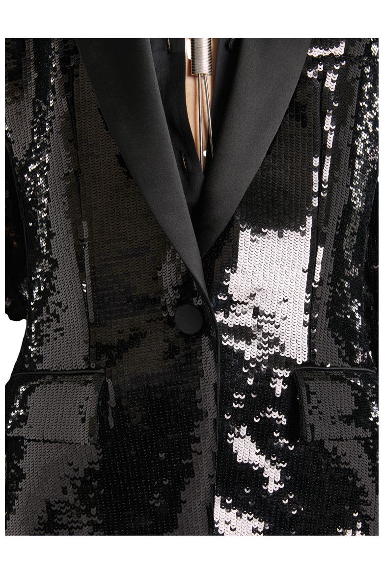 1-Button Satin Jacket with Sequins, Alternate, color, Black