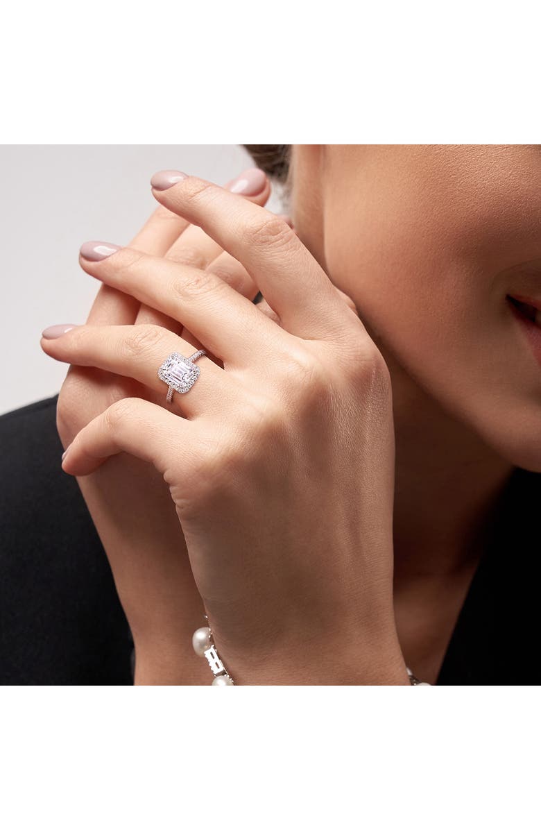 DELMAR 10K White Gold Emerald Cut Created Moissanite Engagement Ring, Alternate, color, White