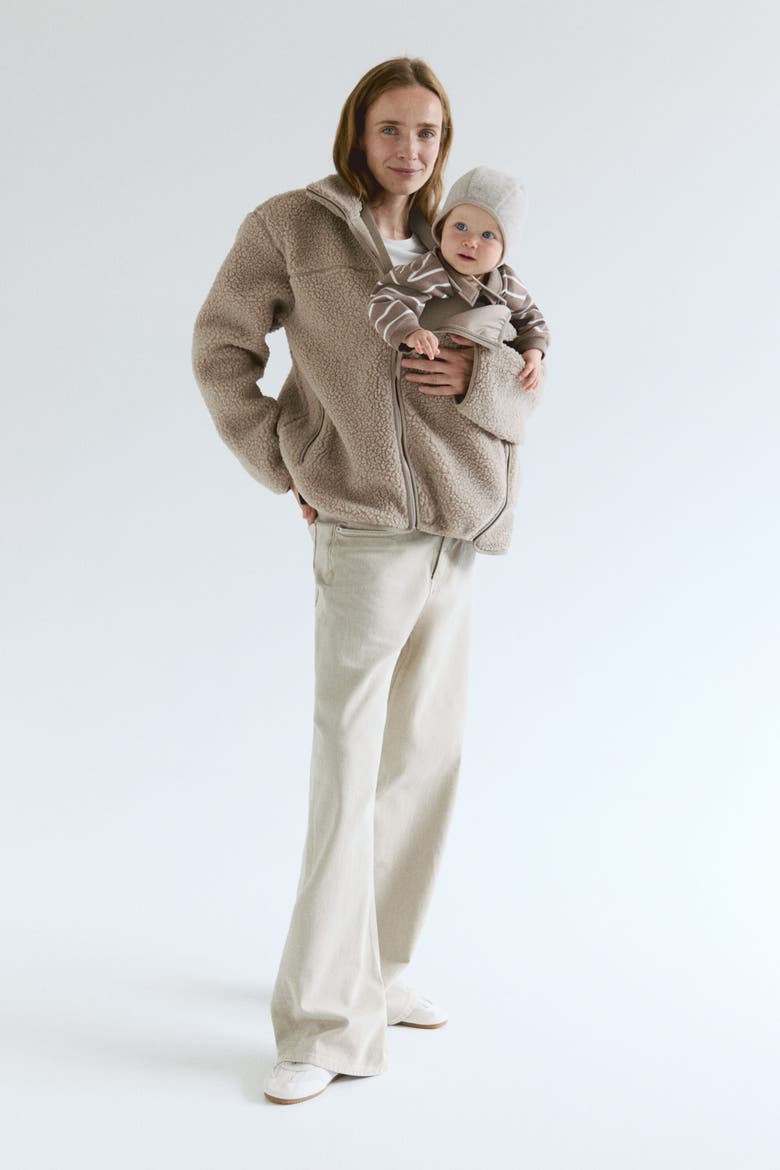 Mama Before & After Babywearing Teddy Jacket, Alternate, color, Beige