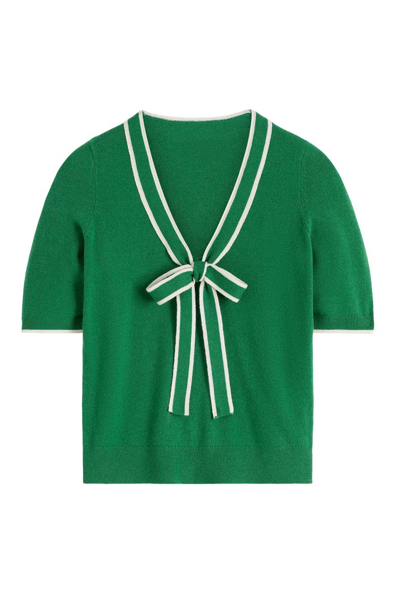 Bow Neck Knitted T-Shirt, Alternate, color, FRESH GREEN