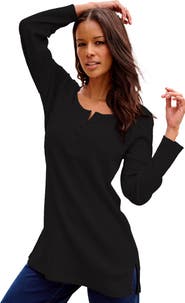 Roaman's Plus Size Knit Thermal Henley Top Long Sleeve