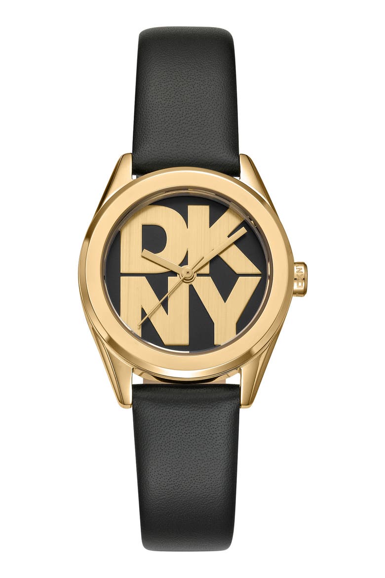 Logo Collection Leather Strap Watch & Bracelet Set, 28mm, Alternate, color, BLACK