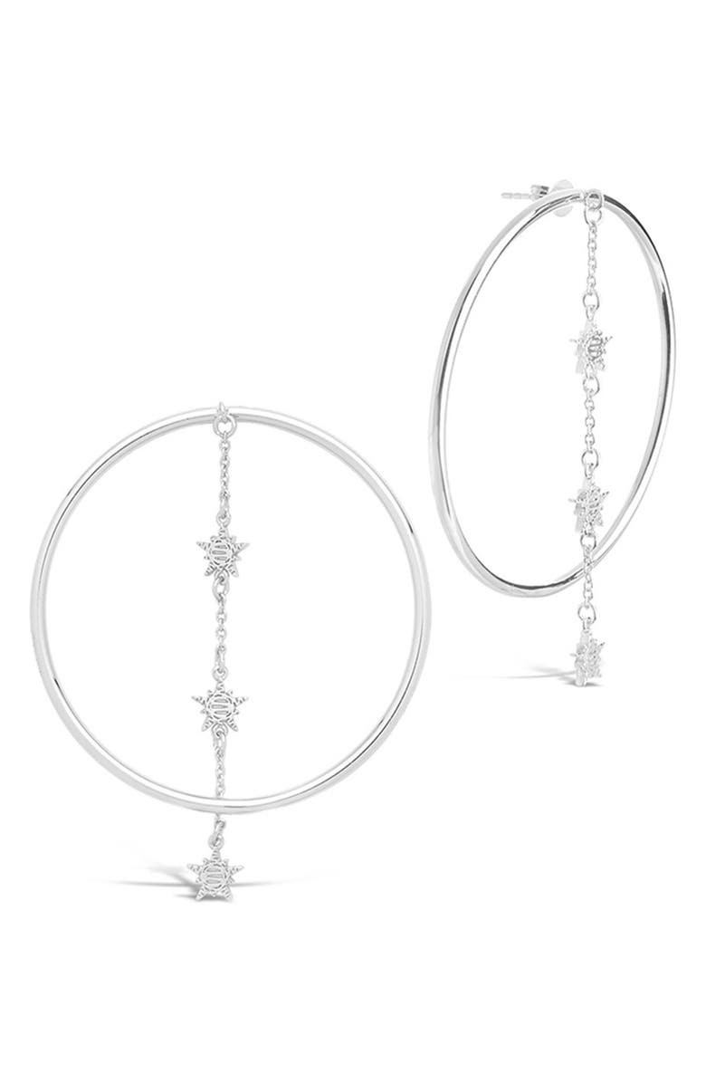 Sterling Forever Starburst Chain Drop Front Facing Hoop Earrings, Alternate, color,