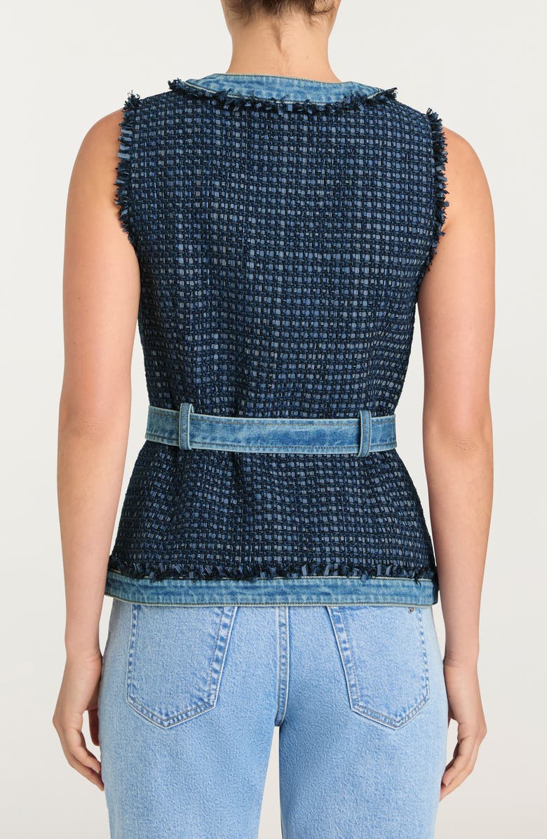Cinq à Sept Joans Belted Tweed Denim Trim Vest, Alternate, color, Blue Haze/ Indigo Multi