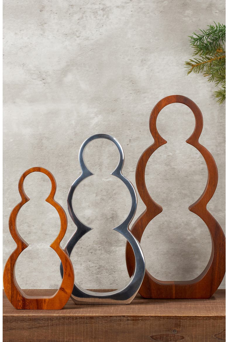 Set of 3 Snowman Decorations, Alternate, color, SILVER/ BROWN
