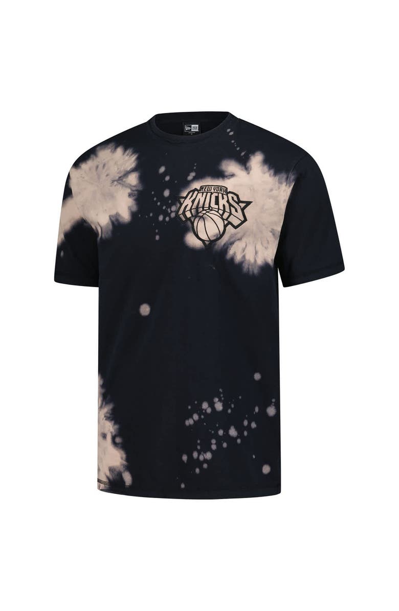 New Era Men's New Era Black New York Knicks Injection Bleached Out Raw Edge Oversized T-Shirt, Alternate, color, Black