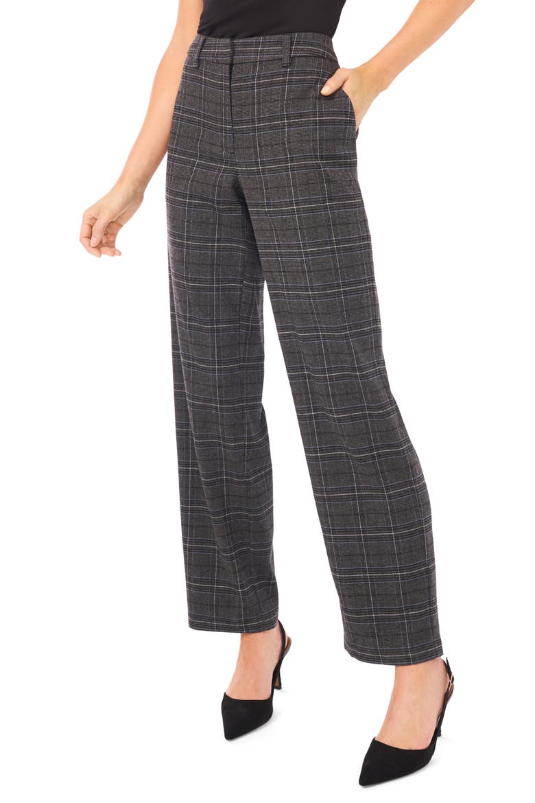 Plaid Straight Leg Pants, Main, color, AEGEAN BLUE