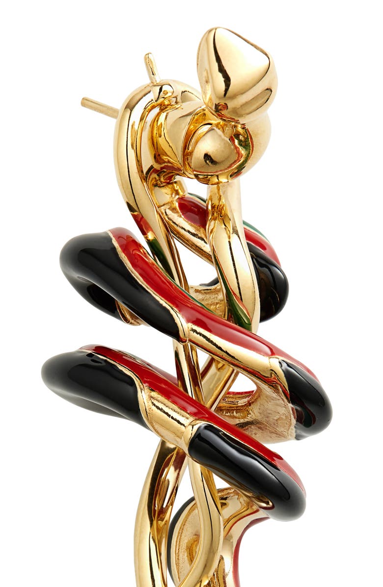 Bottega Veneta Enamel Spiral Snake Front Back Earrings, Alternate, color, Petrol/ Black