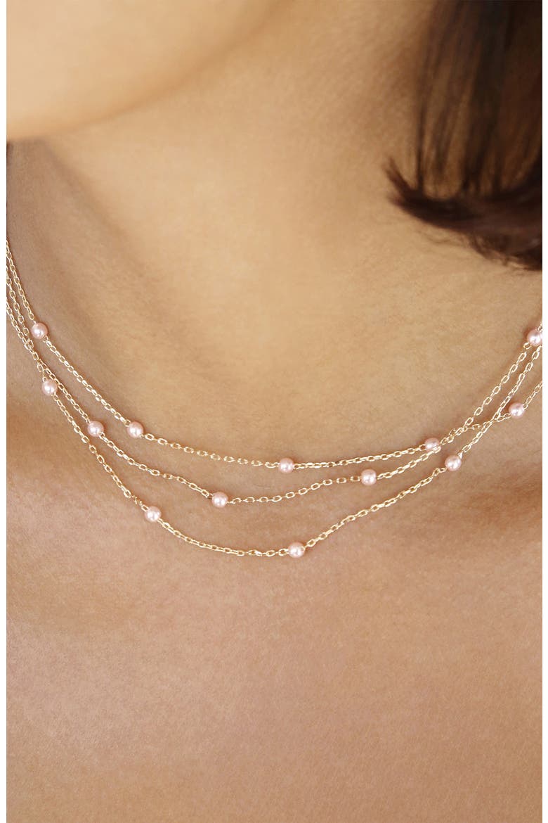 Perfect Pink Layered Imitaiton Pearl Station Necklace, Alternate, color, PINK