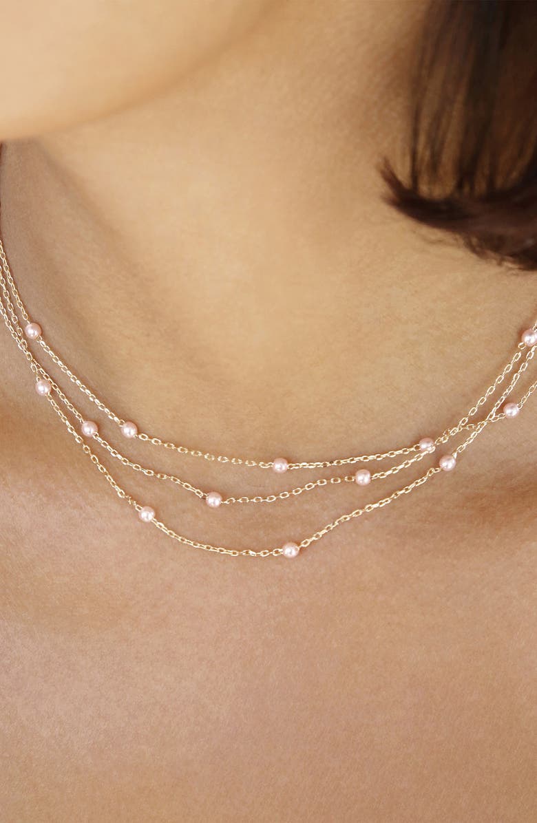 Ettika Perfect Pink Layered Imitaiton Pearl Station Necklace, Alternate, color, Pink