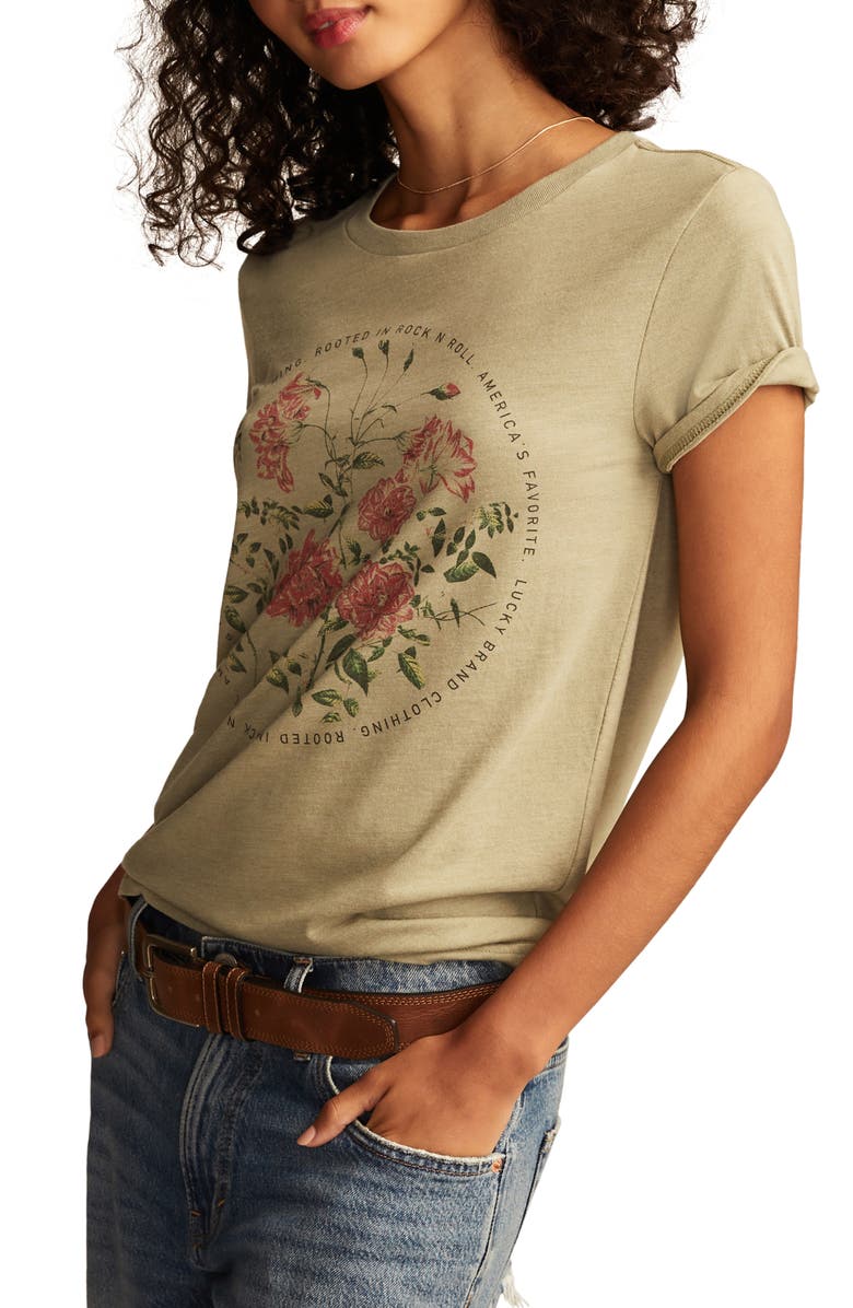 Lucky Brand Circular Floral Graphic T-Shirt, Alternate, color, Sea Grass