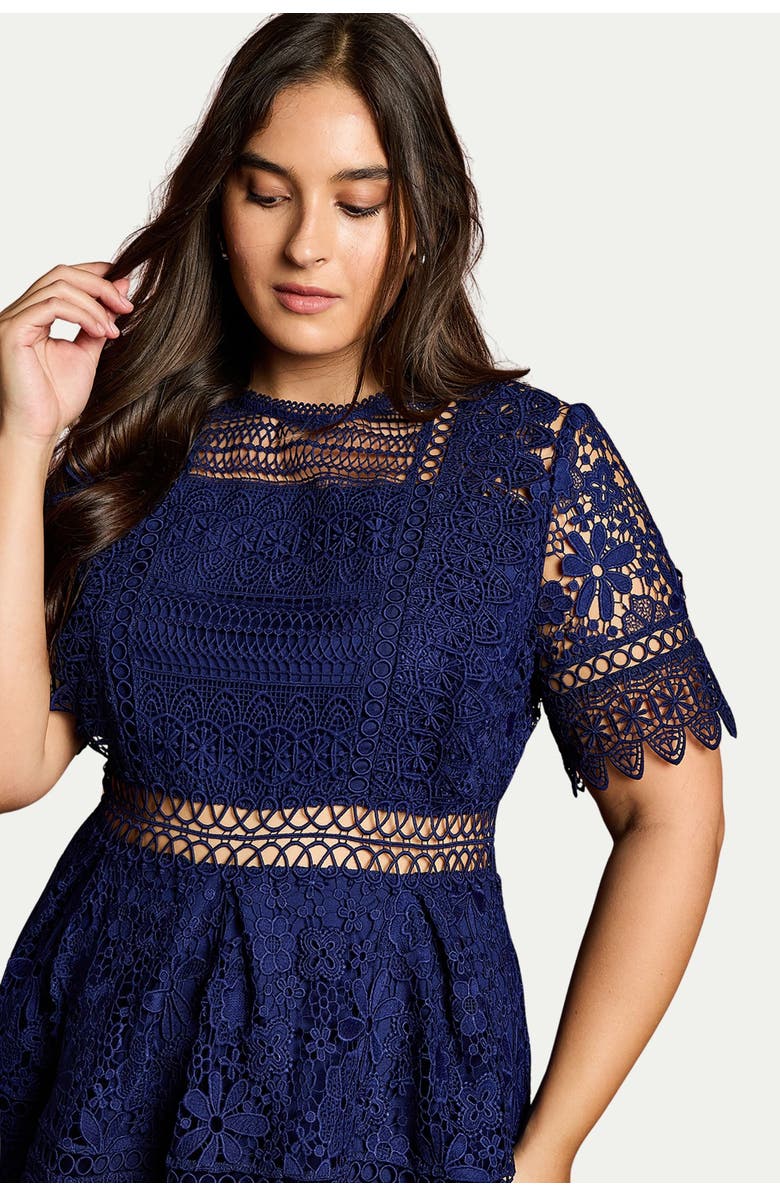 Coast Short Sleeve Lace Midi Dress, Alternate, color, Navy