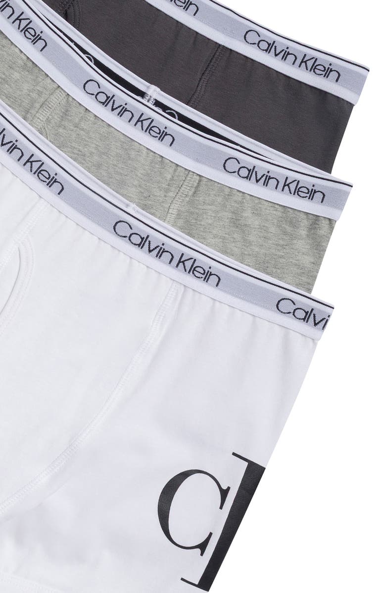 Calvin Klein Kids' NYC Collection 3-Pack Assorted Stretch Cotton Boxer Briefs, Alternate, color, White / Heather Gray / Magnet