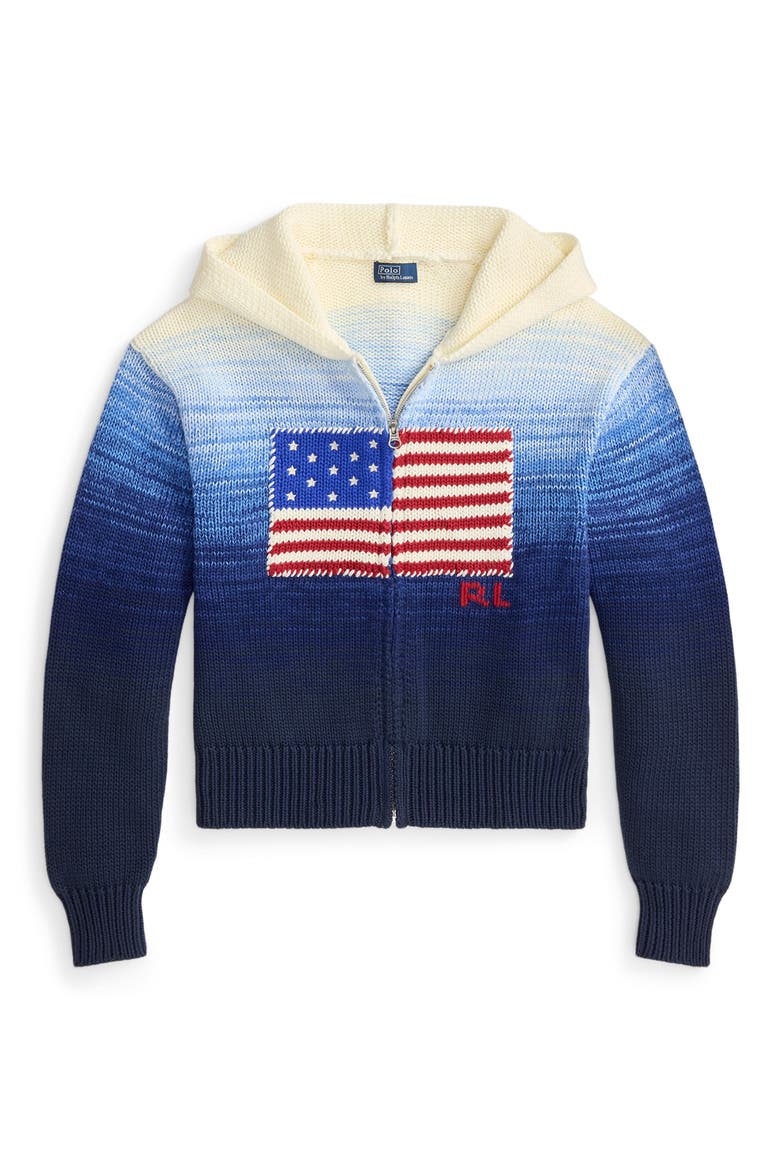 Front Zip Sweater Hoodie, Alternate, color, WHITE/ ROYAL BLUE