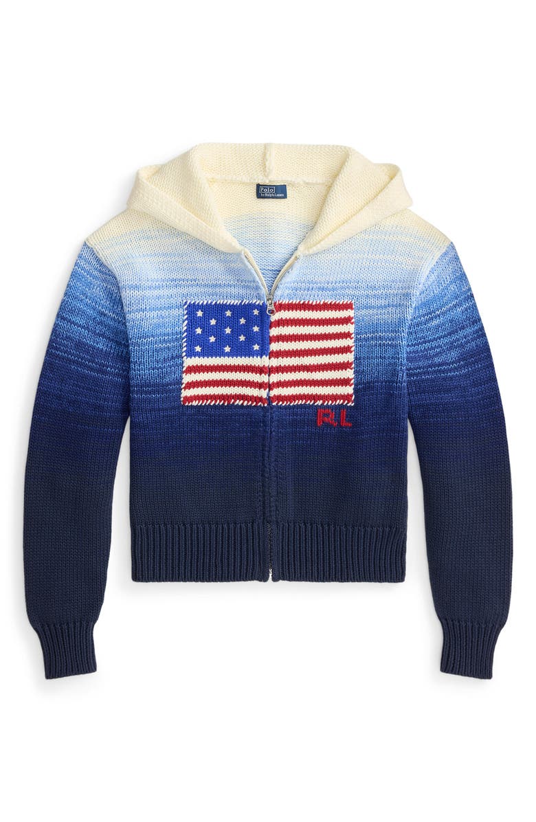 Polo Ralph Lauren Front Zip Sweater Hoodie, Alternate, color, White/ Royal Blue