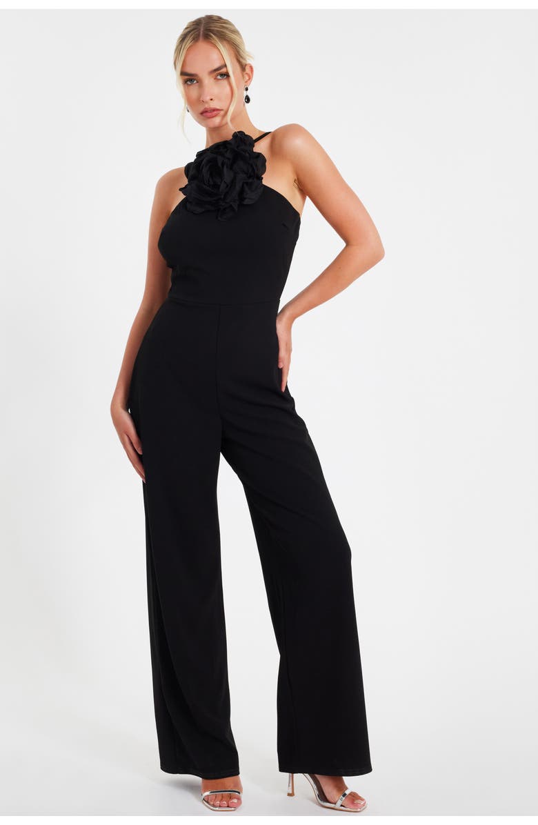 QUIZ Scuba Crepe Halter Neck Jumpsuit, Main, color, Black