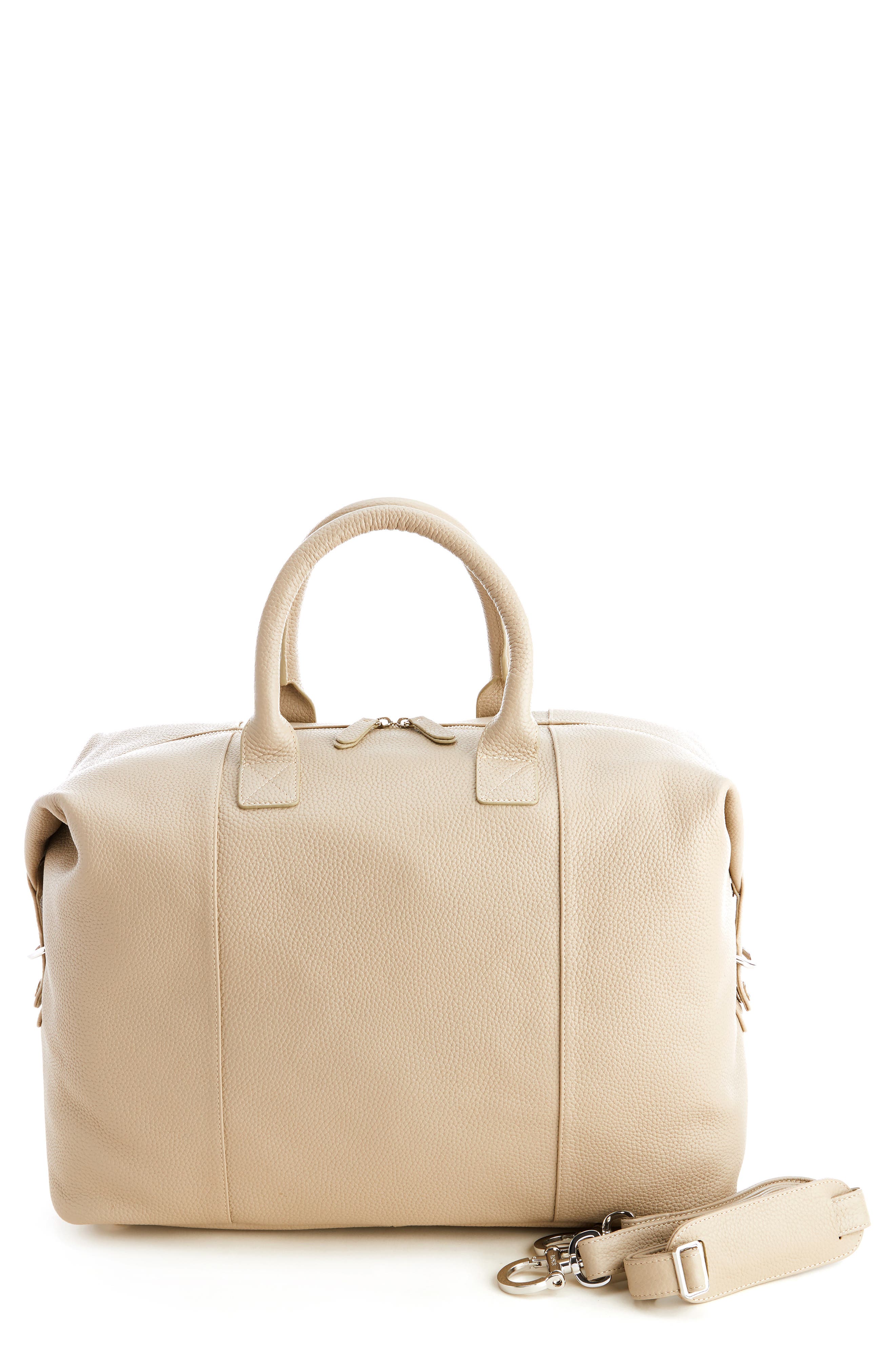 ROYCE New York Weekend Leather Duffle Bag, Main, color, Taupe