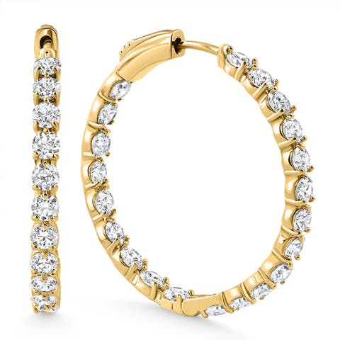 4 1/2Ct Diamond Inside Outside Hooops Gold Women's Earrings Lab Grown 1.25" Tall