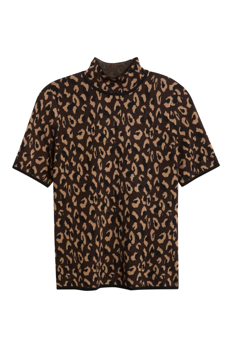Animal Jacquard Short Sleeve Sweater, Alternate, color, DEEP MAHOGANY MULTI