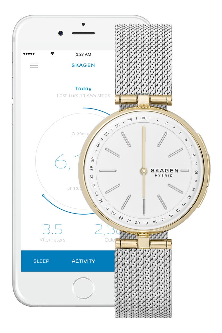 Signature T-Bar Hybrid Smartwatch, 36mm, Alternate, color, SILVER/ GOLD