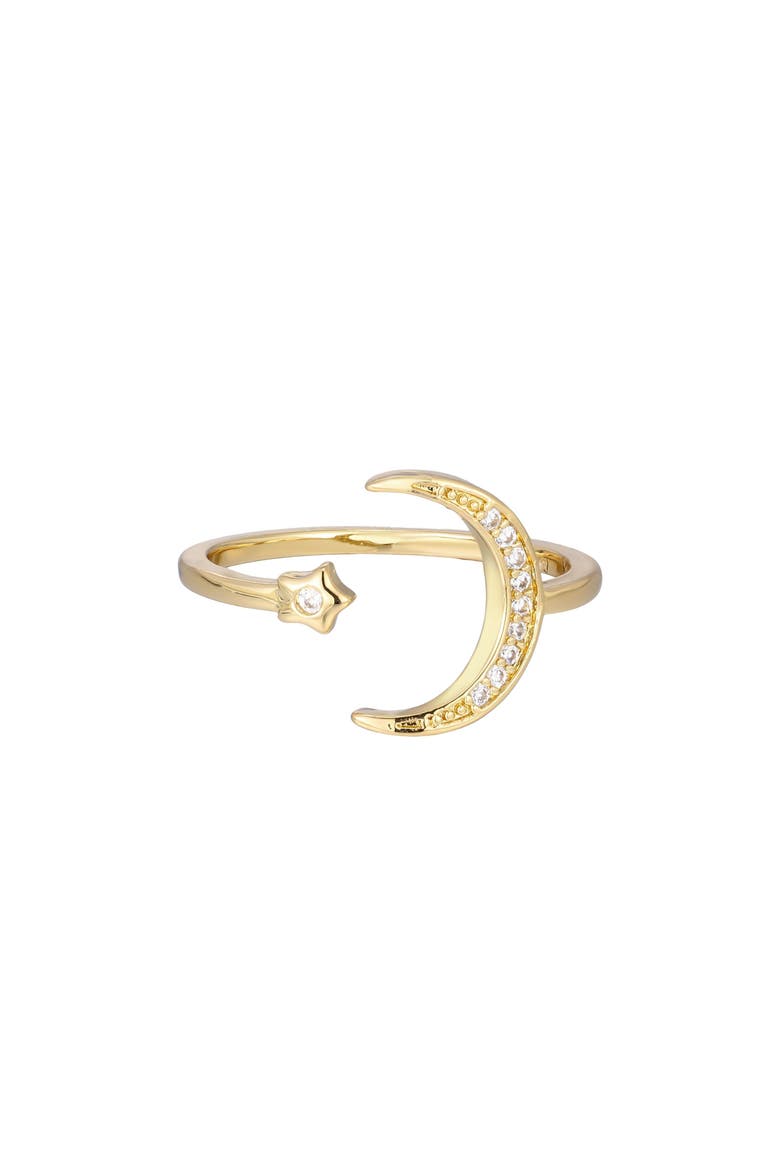 14K Gold Plated Cubic Zirconia Moon & Star Open Band Ring, Alternate, color, GOLD