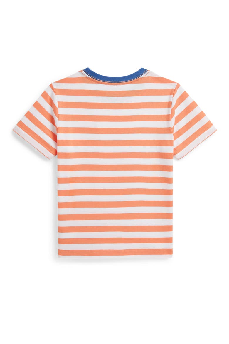 Kids' Stripe Cotton Pocket T-Shirt, Alternate, color, POPPY/ WHITE