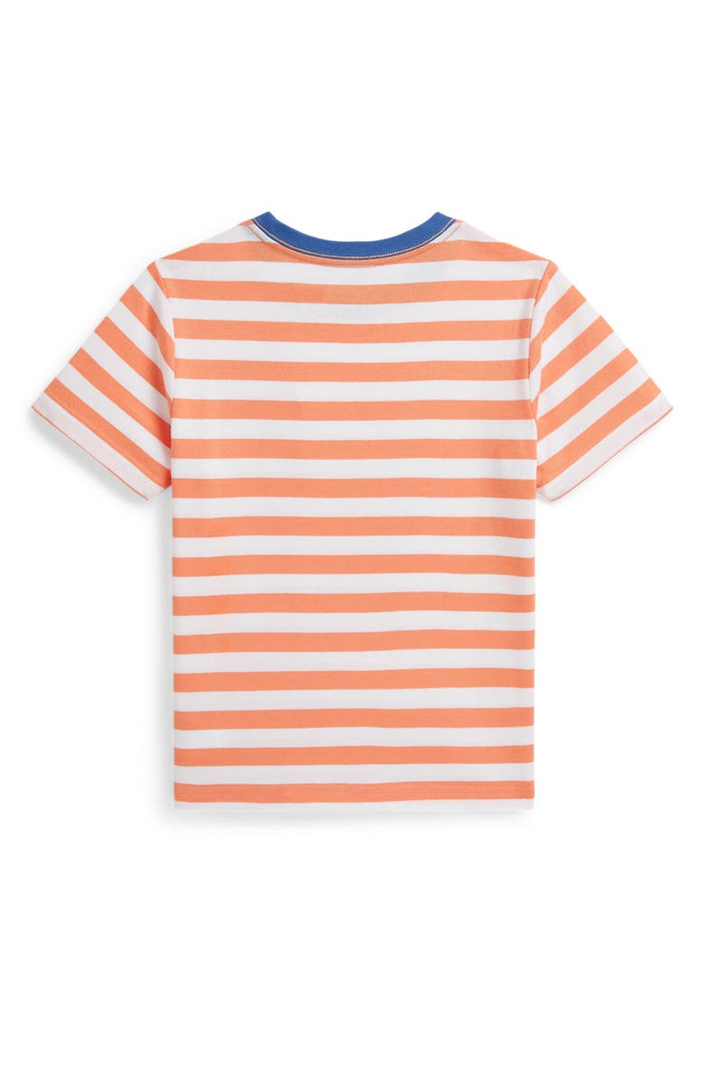 Polo Ralph Lauren Kids' Stripe Cotton Pocket T-Shirt, Alternate, color, Poppy/ White