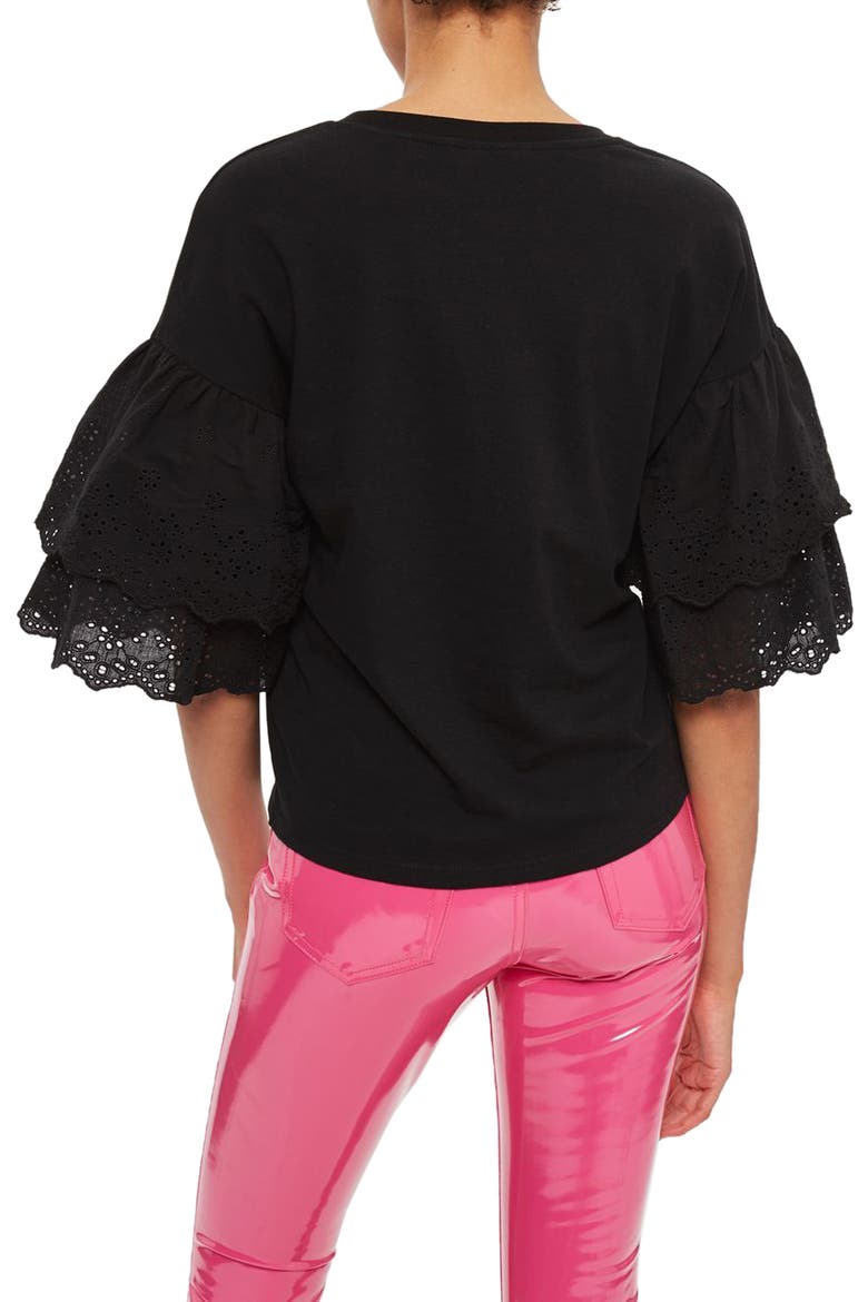 Eyelet Layer Sleeve Tee T-Shirt, Alternate, color, BLACK