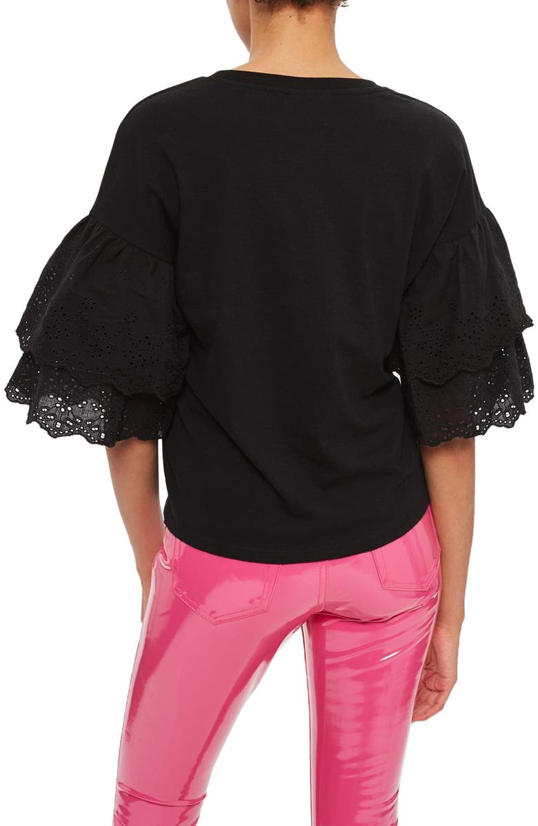 Topshop Eyelet Layer Sleeve Tee T-Shirt, Alternate, color, 