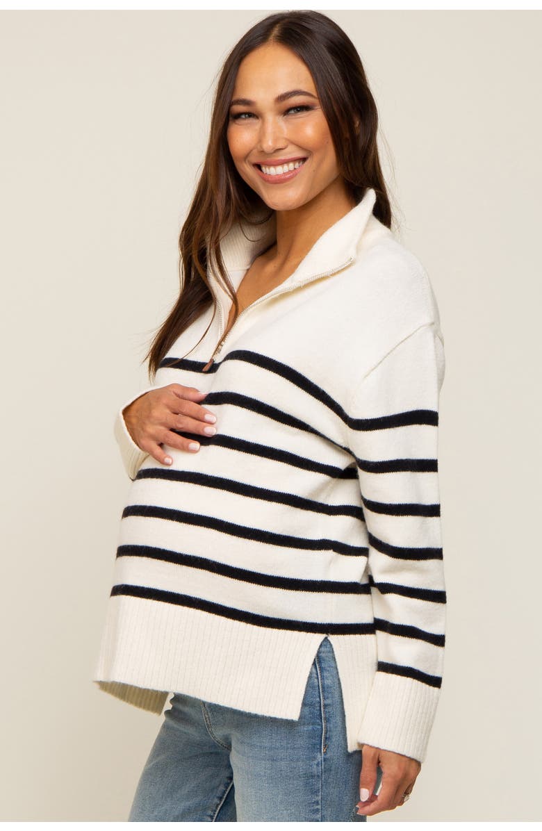 PinkBlush Striped Half Zip Sweater, Alternate, color, Ivory