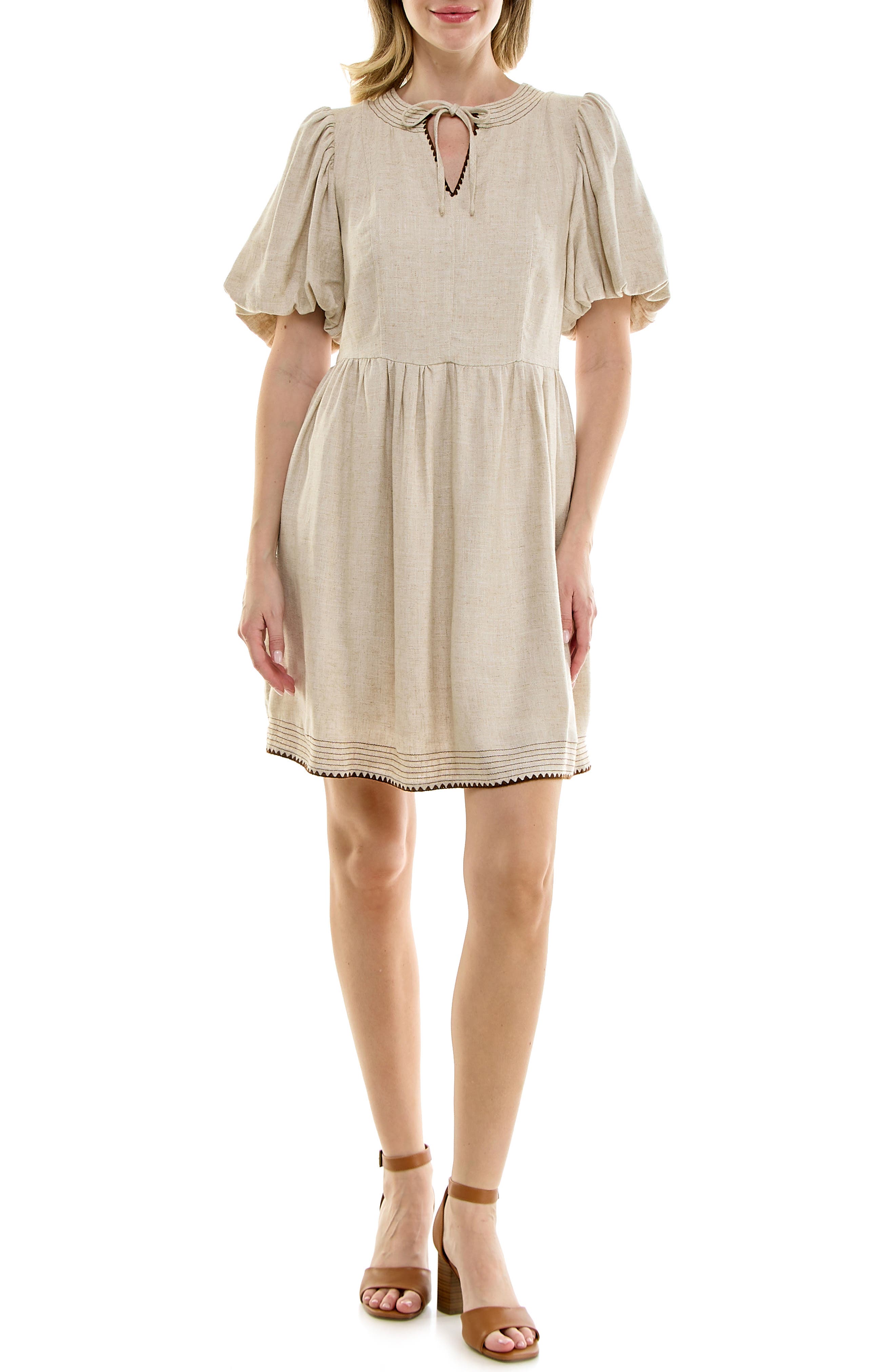 Embroidered Short Sleeve Fit & Flare Dress