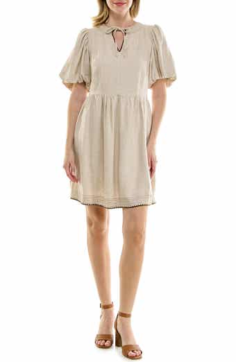 Embroidered Short Sleeve Fit & Flare Dress