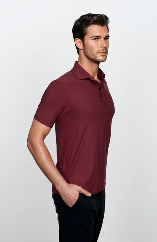 24sevenmen Wrinkle Resistant 3 Button Polo Shirt In Burgundy