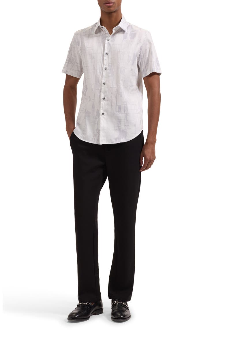 Orson Shaped Fit Short Sleeve Stretch Cotton Button-Up Shirt, Alternate, color, PLATINUM