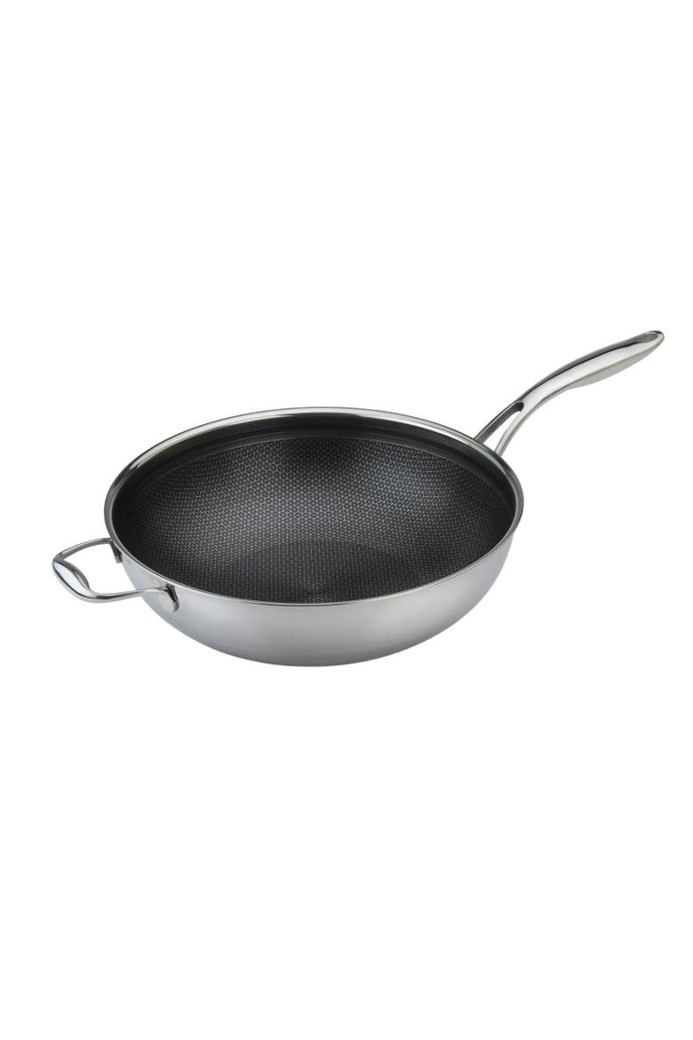 Black Cube 12-1/2 Inch Stainless/Nonstick Hybrid Wok, Main, color, Silver