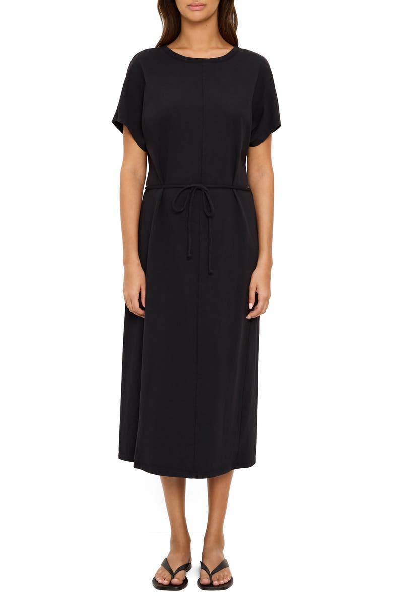 Michael Stars Evangeline Cotton Jersey Midi Dress, Main, color, Black